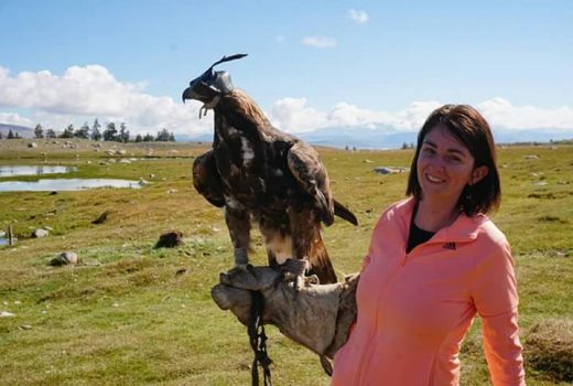 Visiting eagle hunter's family
